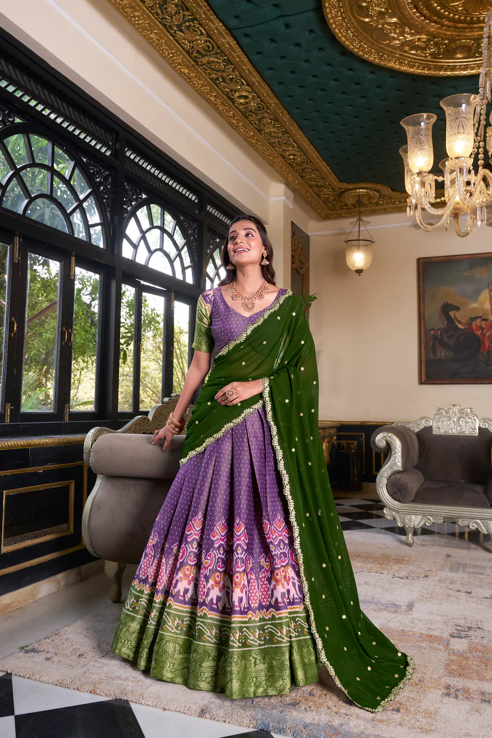 KANCHIPURAM PRINTED LEHENGA CHOLI WITH DUPATTA(WD173) (01)