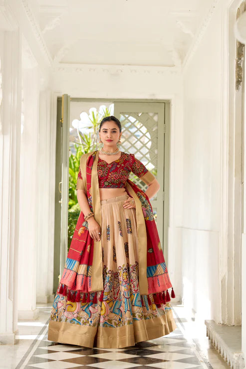 WEDDING SPECIAL KALAMKARI PRINTED LEHENGA CHOLI(WD127)