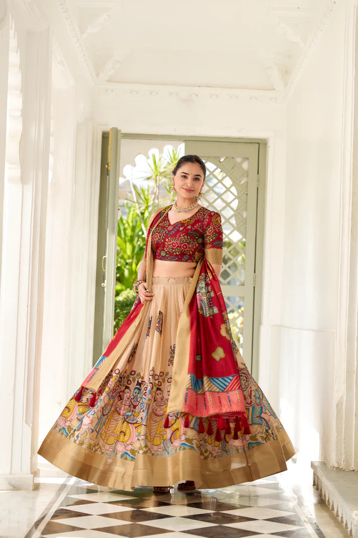 WEDDING SPECIAL KALAMKARI PRINTED LEHENGA CHOLI(WD127)