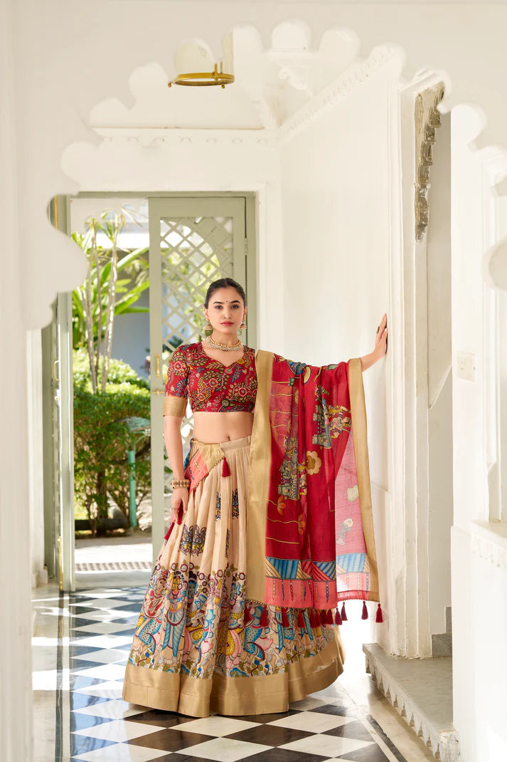 WEDDING SPECIAL KALAMKARI PRINTED LEHENGA CHOLI(WD127)