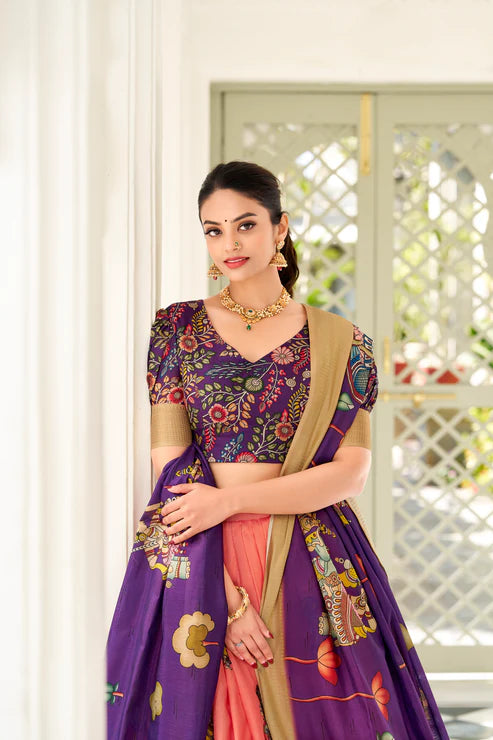 WEDDING SPECIAL KALAMKARI PRINTED LEHENGA CHOLI(WD127) (01)