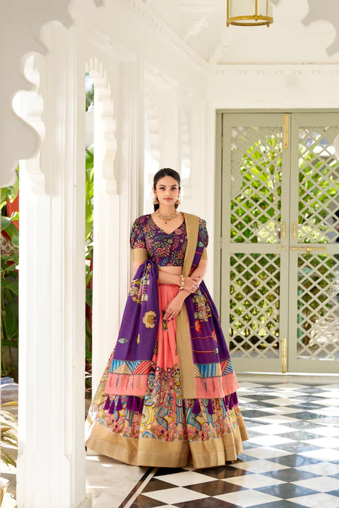 WEDDING SPECIAL KALAMKARI PRINTED LEHENGA CHOLI(WD127) (01)