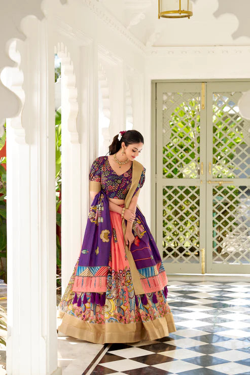 WEDDING SPECIAL KALAMKARI PRINTED LEHENGA CHOLI(WD127) (01)