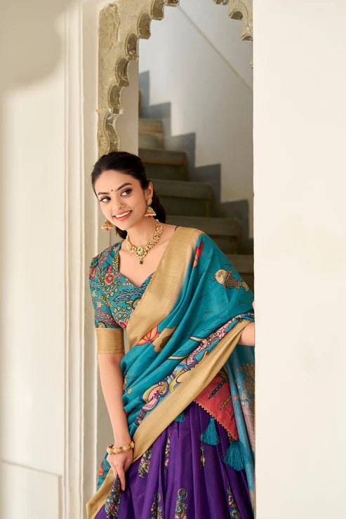 WEDDING SPECIAL KALAMKARI PRINTED LEHENGA CHOLI(WD127) (02)