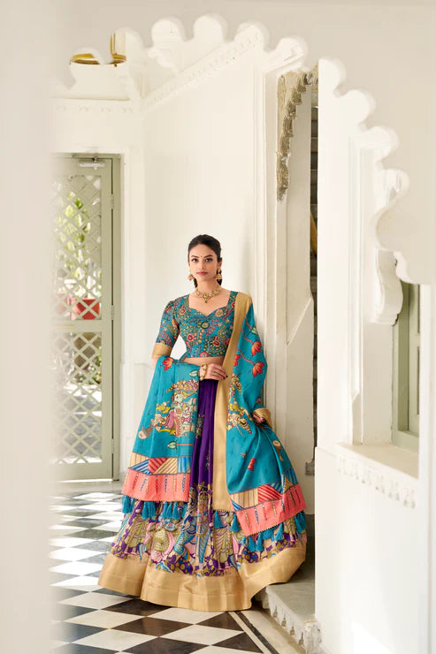 WEDDING SPECIAL KALAMKARI PRINTED LEHENGA CHOLI(WD127) (02)