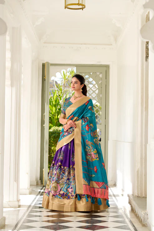 WEDDING SPECIAL KALAMKARI PRINTED LEHENGA CHOLI(WD127) (02)
