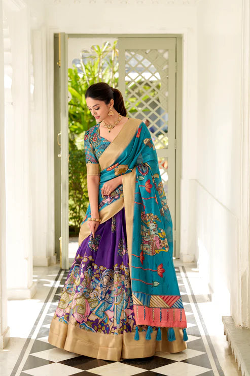 WEDDING SPECIAL KALAMKARI PRINTED LEHENGA CHOLI(WD127) (02)