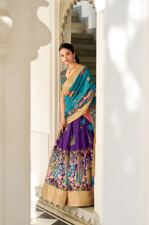 WEDDING SPECIAL KALAMKARI PRINTED LEHENGA CHOLI(WD127) (02)
