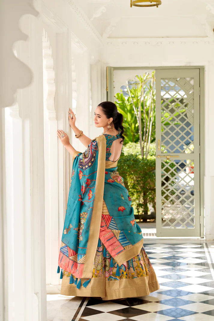 WEDDING SPECIAL KALAMKARI PRINTED LEHENGA CHOLI(WD127) (03)