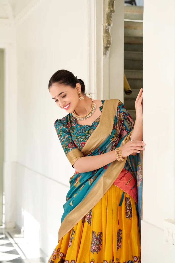 WEDDING SPECIAL KALAMKARI PRINTED LEHENGA CHOLI(WD127) (03)