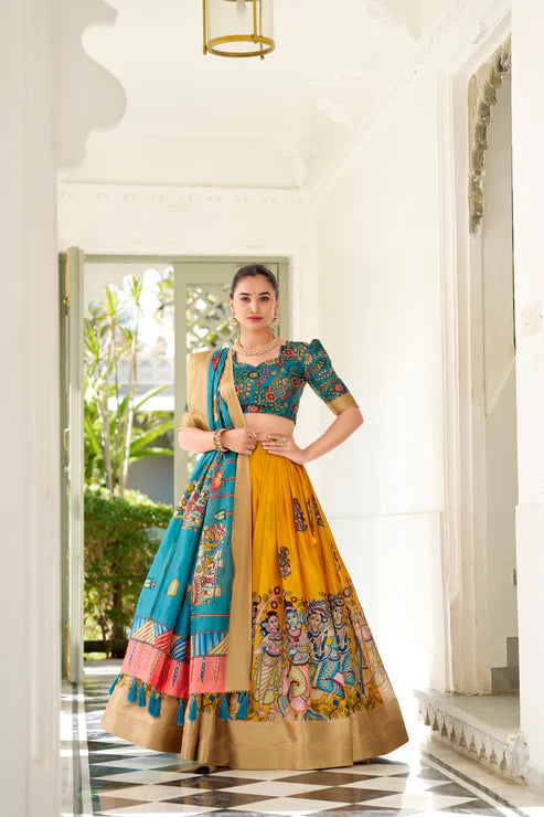 WEDDING SPECIAL KALAMKARI PRINTED LEHENGA CHOLI(WD127) (03)