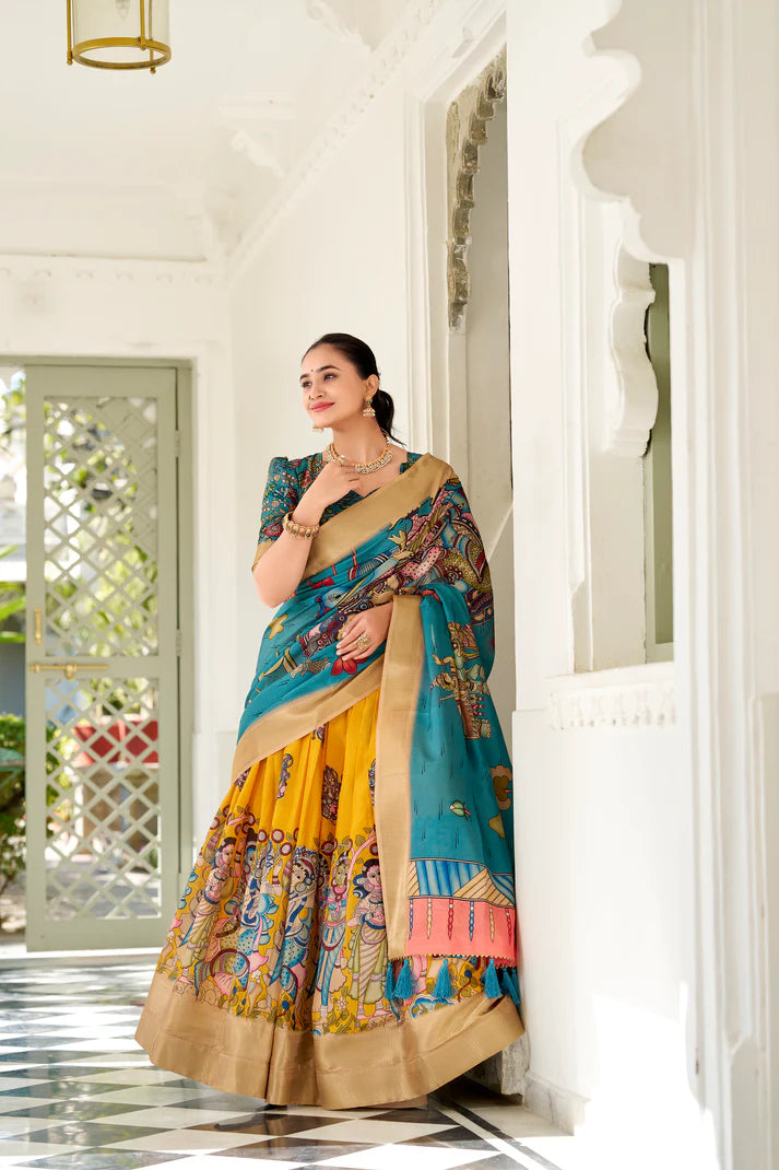 WEDDING SPECIAL KALAMKARI PRINTED LEHENGA CHOLI(WD127) (03)