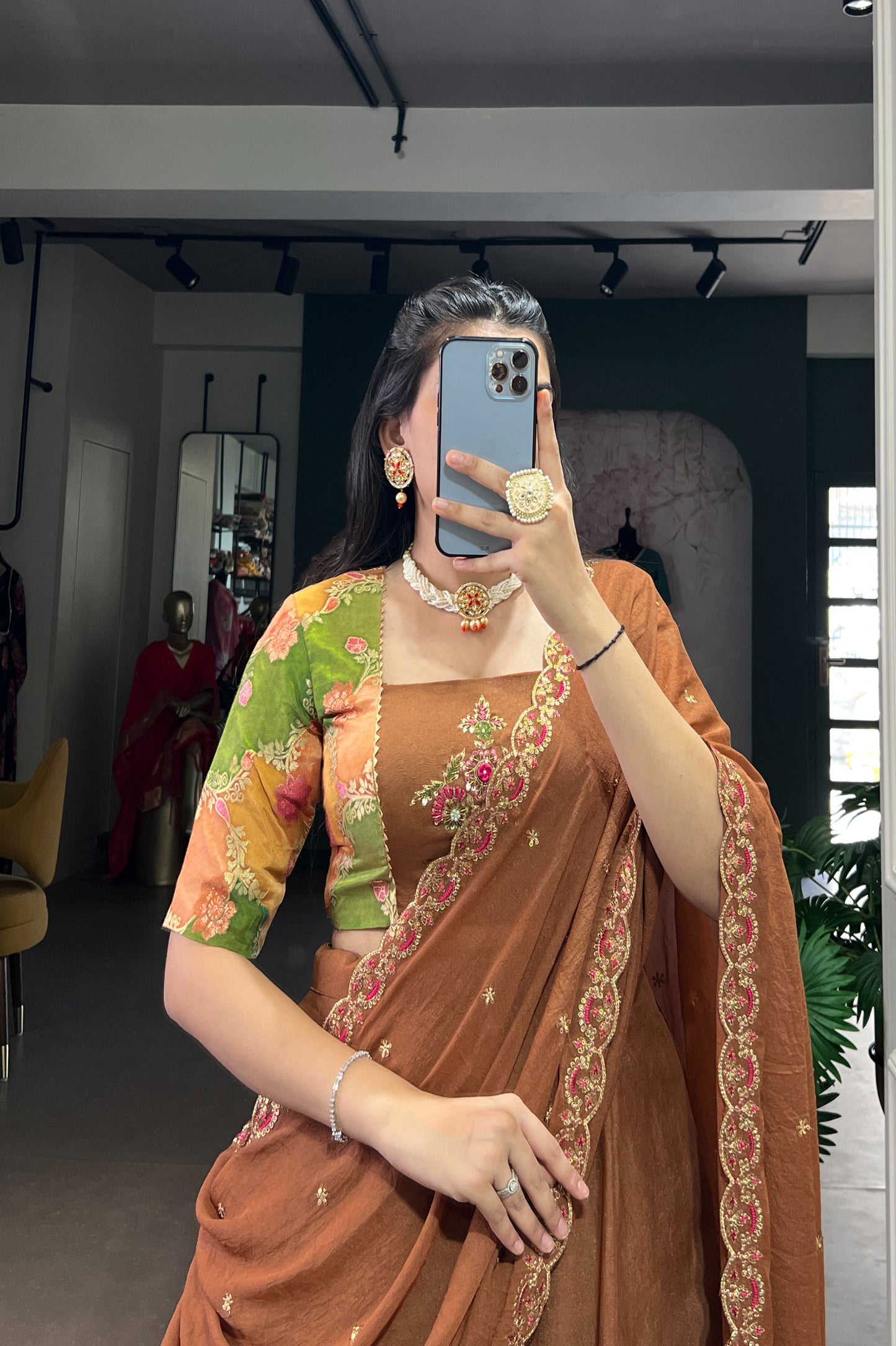 TILTON OCCASION SPECIAL CHOCKLATE CRUSH HANDWORKED LEHENGA CHOLI WITH DUPATTA