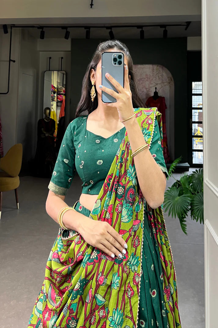 FESTIVAL SPECIAL TUSSAR SILK KALAMKARI PRINT LEHENGA CHOLI(WD145) (01)