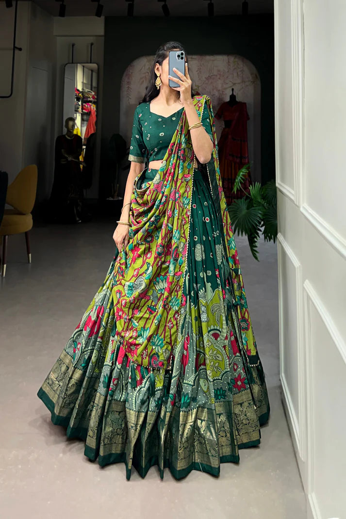 FESTIVAL SPECIAL TUSSAR SILK KALAMKARI PRINT LEHENGA CHOLI(WD145) (01)