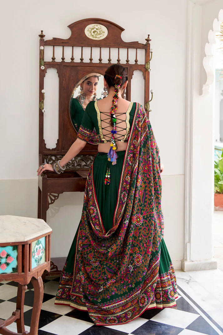 NAVRATRI SPECIAL TUSSAR SILK GAMTHI PRINT LEHENGA CHOLI WITH DUPATTA(WD190)