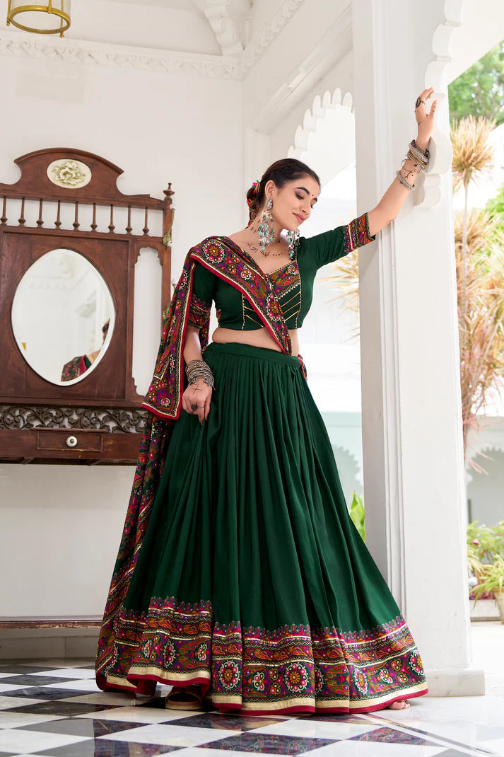 NAVRATRI SPECIAL TUSSAR SILK GAMTHI PRINT LEHENGA CHOLI WITH DUPATTA(WD190)