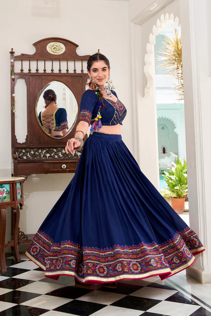 NAVRATRI SPECIAL TUSSAR SILK GAMTHI PRINT LEHENGA CHOLI WITH DUPATTA(WD190) (01)