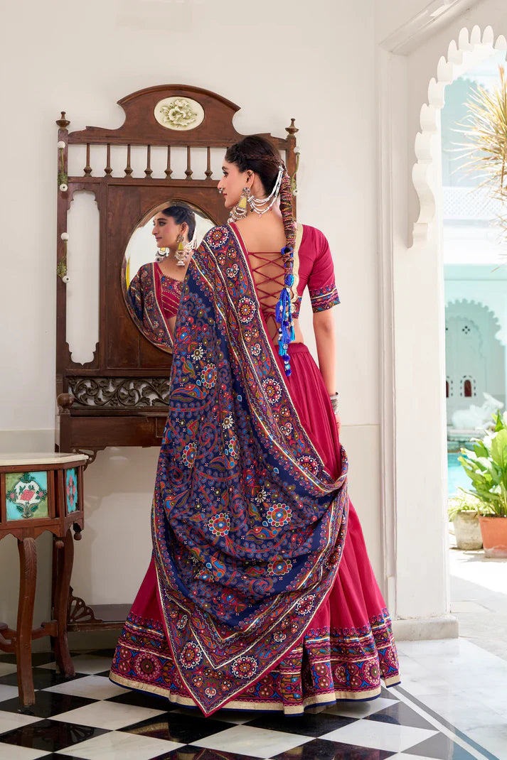 NAVRATRI SPECIAL TUSSAR SILK GAMTHI PRINT LEHENGA CHOLI WITH DUPATTA(WD190) (03)