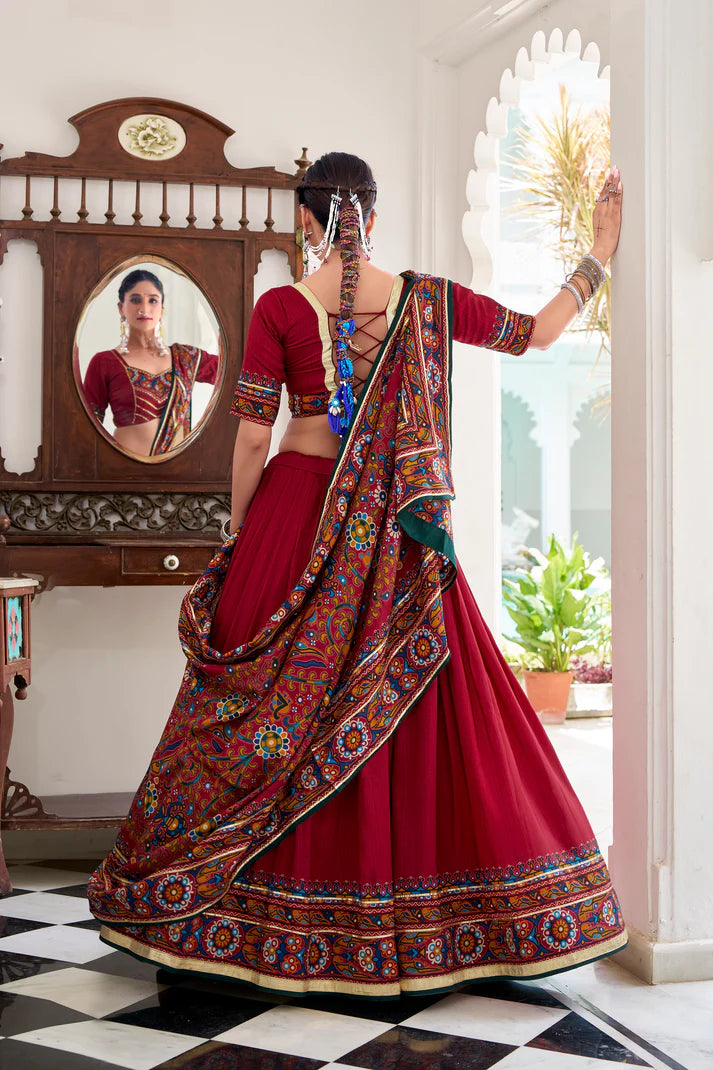 NAVRATRI SPECIAL TUSSAR SILK GAMTHI PRINT LEHENGA CHOLI WITH DUPATTA(WD190) (02)
