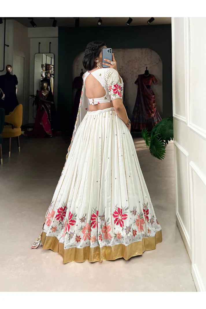 WEDDING SPECIAL GEORGETTE EMBROIDERED LEHENGA CHOLI WITH DUPATTA(WD130)