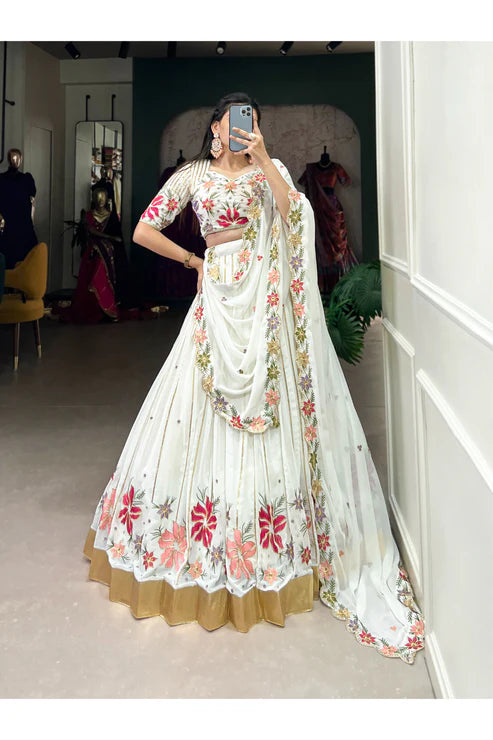 WEDDING SPECIAL GEORGETTE EMBROIDERED LEHENGA CHOLI WITH DUPATTA(WD130)