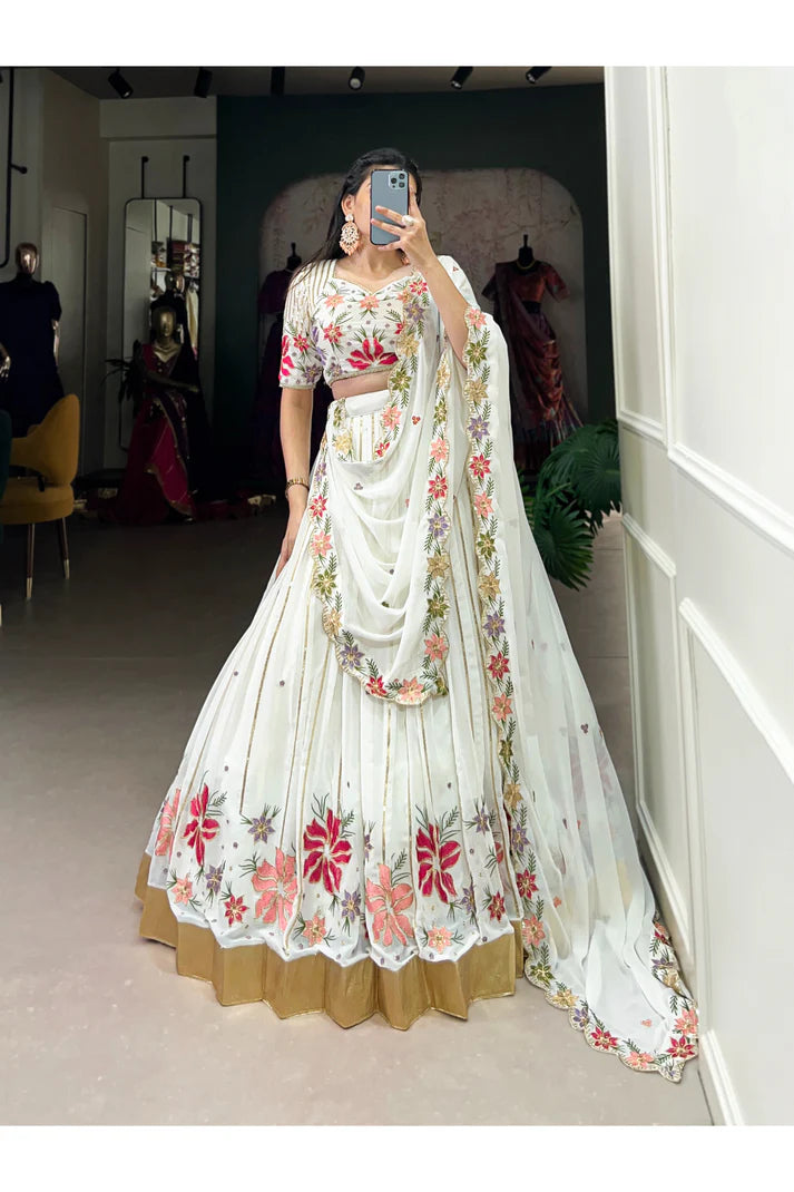 WEDDING SPECIAL GEORGETTE EMBROIDERED LEHENGA CHOLI WITH DUPATTA(WD130)
