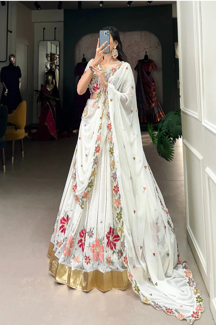 WEDDING SPECIAL GEORGETTE EMBROIDERED LEHENGA CHOLI WITH DUPATTA(WD130)
