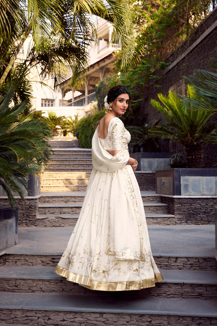 SILVER GLOSY SEQUINS EMBROIDERED LEHENGA CHOLI WITH DUPATTA(WD73)