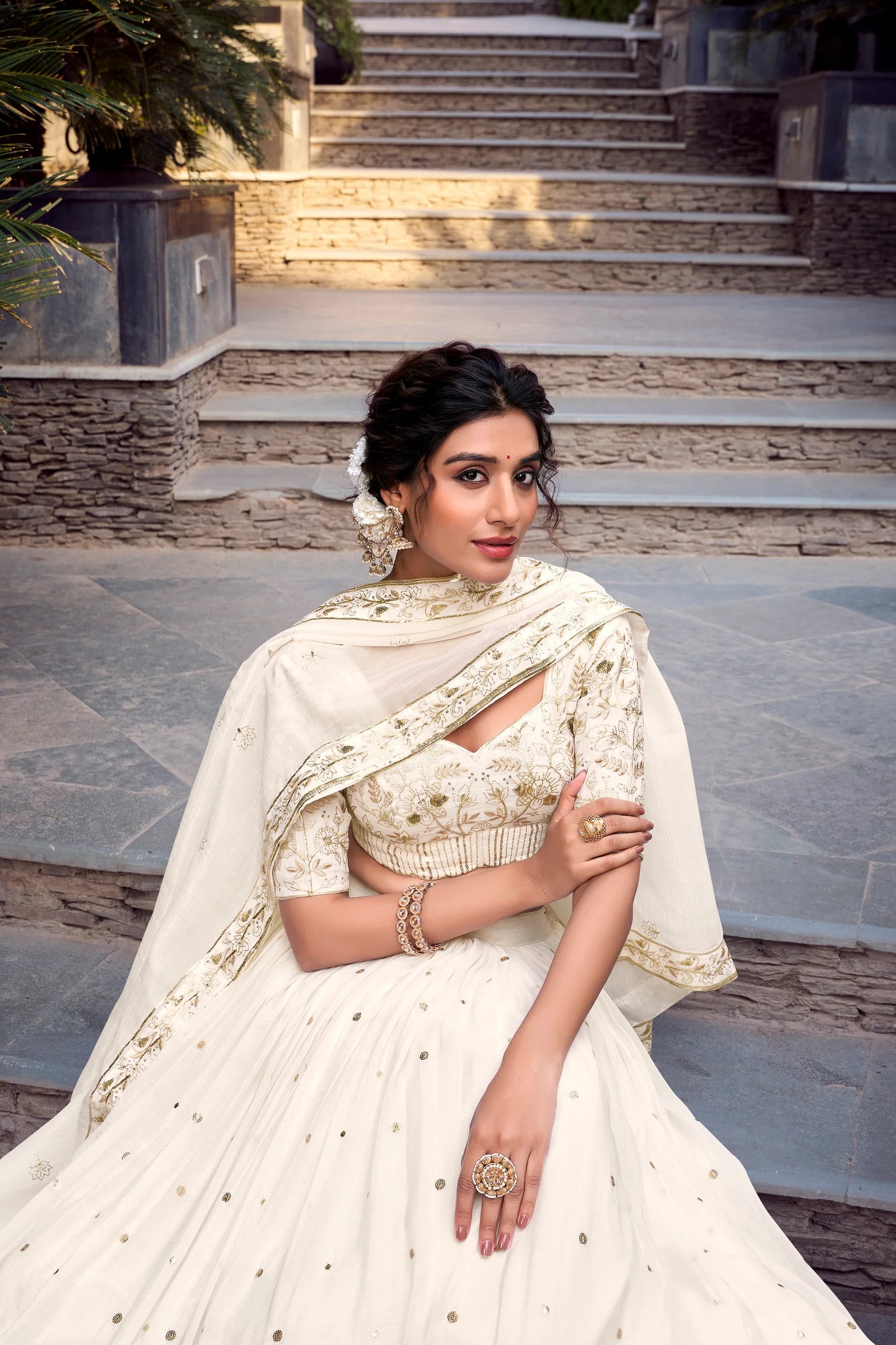 SILVER GLOSY SEQUINS EMBROIDERED LEHENGA CHOLI WITH DUPATTA(WD73)