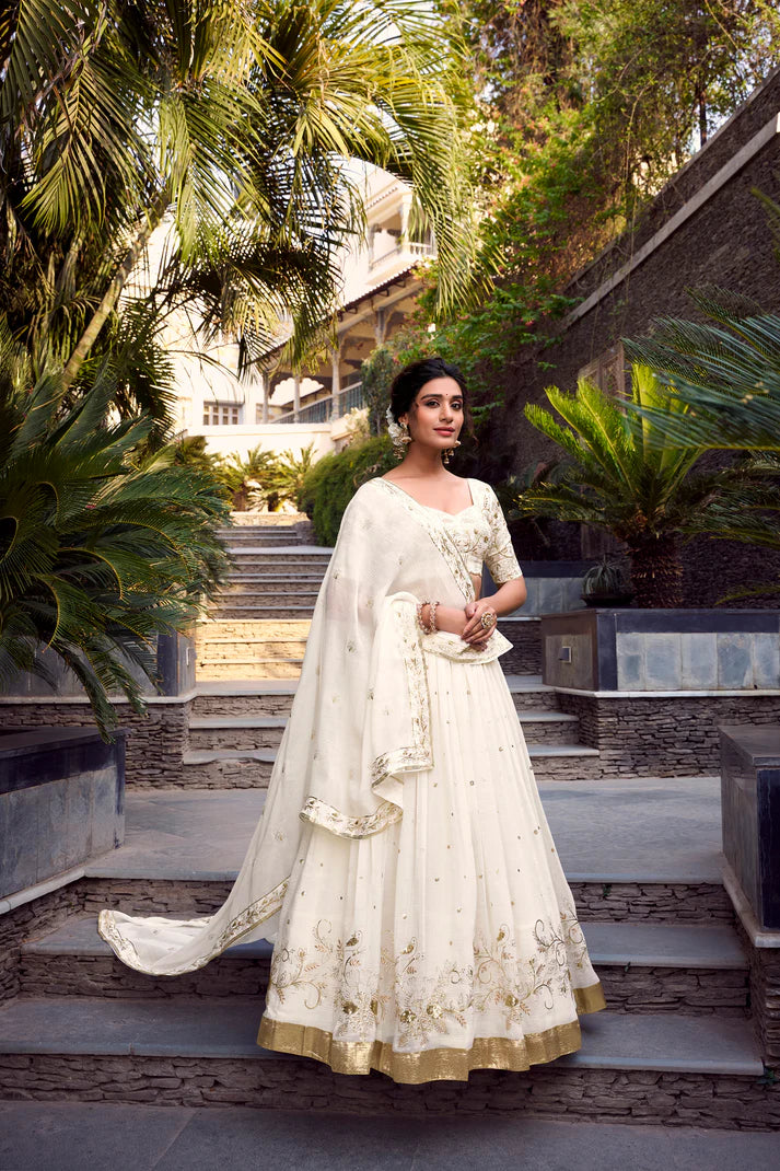 SILVER GLOSY SEQUINS EMBROIDERED LEHENGA CHOLI WITH DUPATTA(WD73)