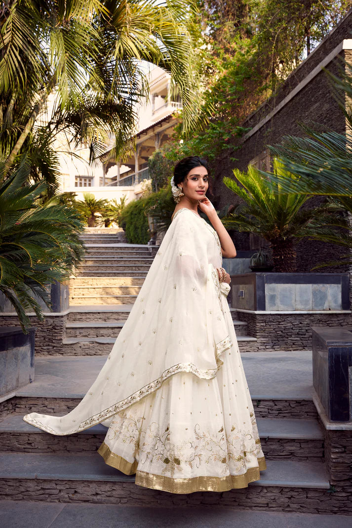 SILVER GLOSY SEQUINS EMBROIDERED LEHENGA CHOLI WITH DUPATTA(WD73)