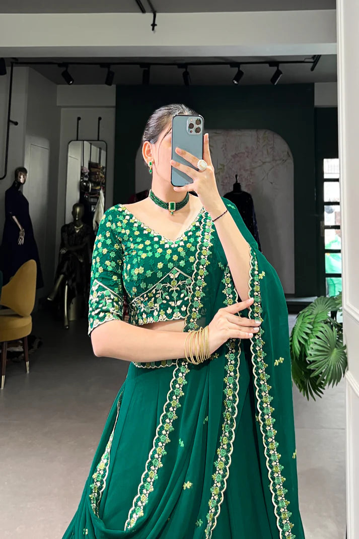 GEORGETTE EMBROIDERED LEHENGA CHOLI WITH DUPATTA(WD68)
