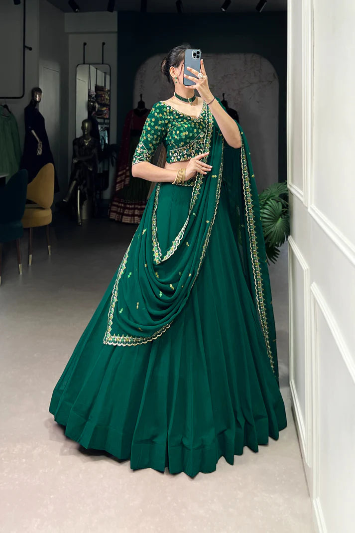 GEORGETTE EMBROIDERED LEHENGA CHOLI WITH DUPATTA(WD68)