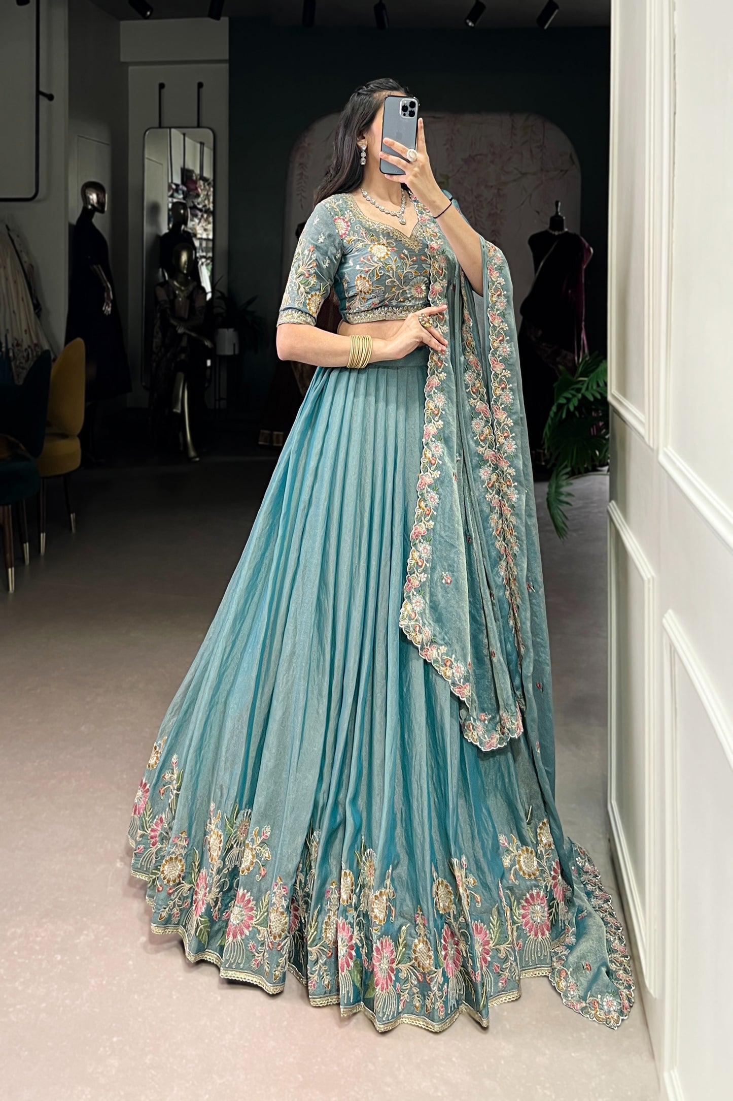 TILTON FESTIVE SPECIAL ZARI SHIMMER THREAD EMBROIDERED LEHENGA CHOLI WITH DUPATTA