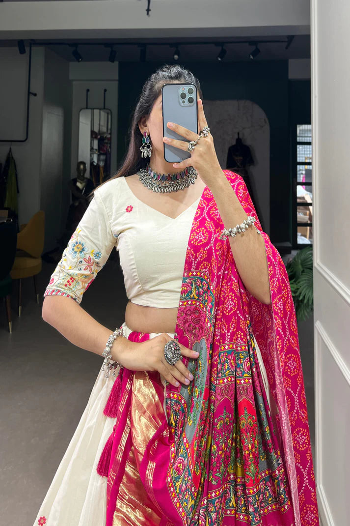WEDDING SPECIAL KHADI COTTON LEHENGA CHOLI WITH GAJI SILK DUPATTA(WD146)