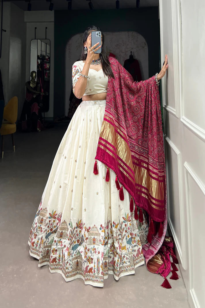 WEDDING SPECIAL KHADI COTTON LEHENGA CHOLI WITH GAJI SILK DUPATTA(WD146) (02)