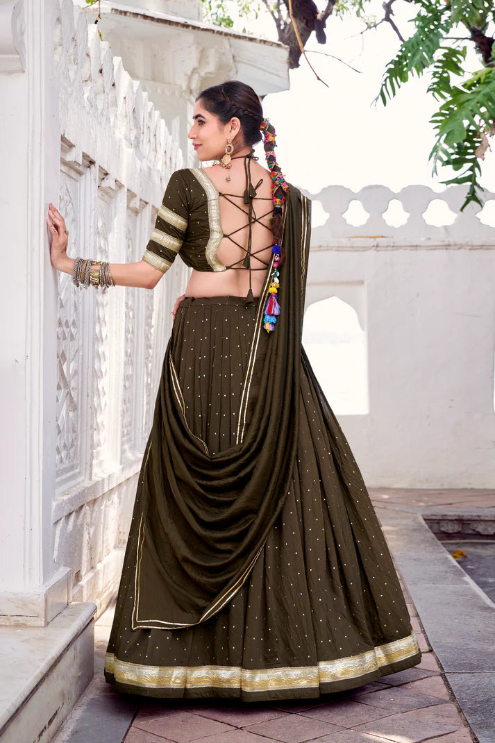 NAVRATRI SPECIAL PURE CHANDERI ZARI WEAVING LEHENGA CHOLI WITH DUPATTA(WD191)