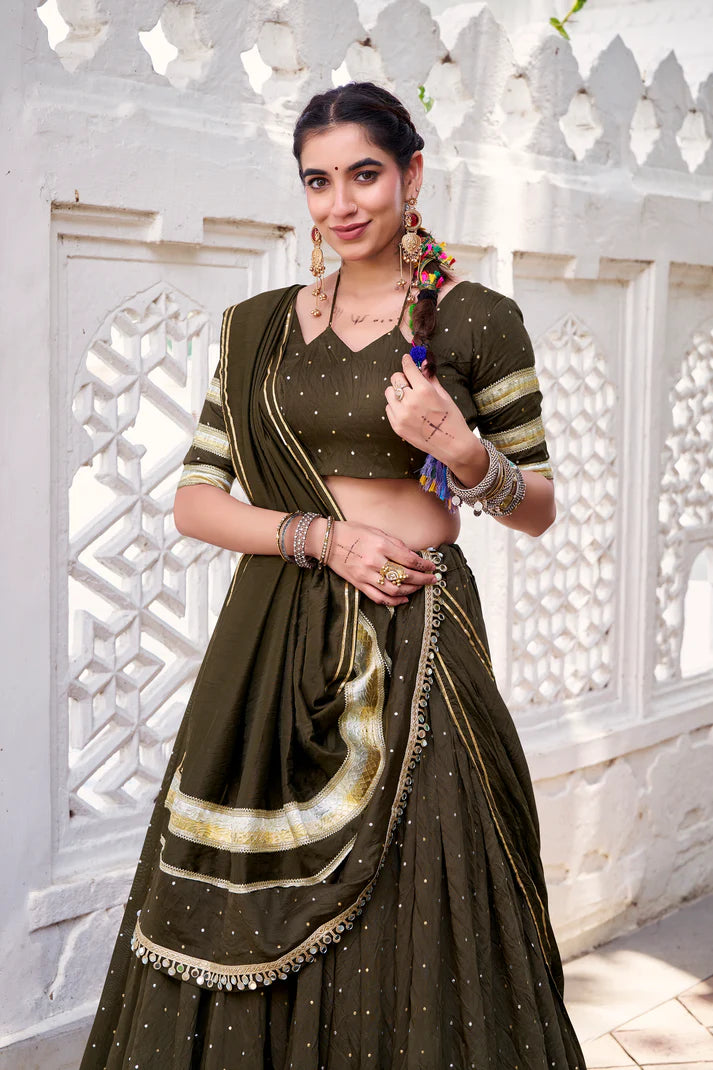 NAVRATRI SPECIAL PURE CHANDERI ZARI WEAVING LEHENGA CHOLI WITH DUPATTA(WD191)