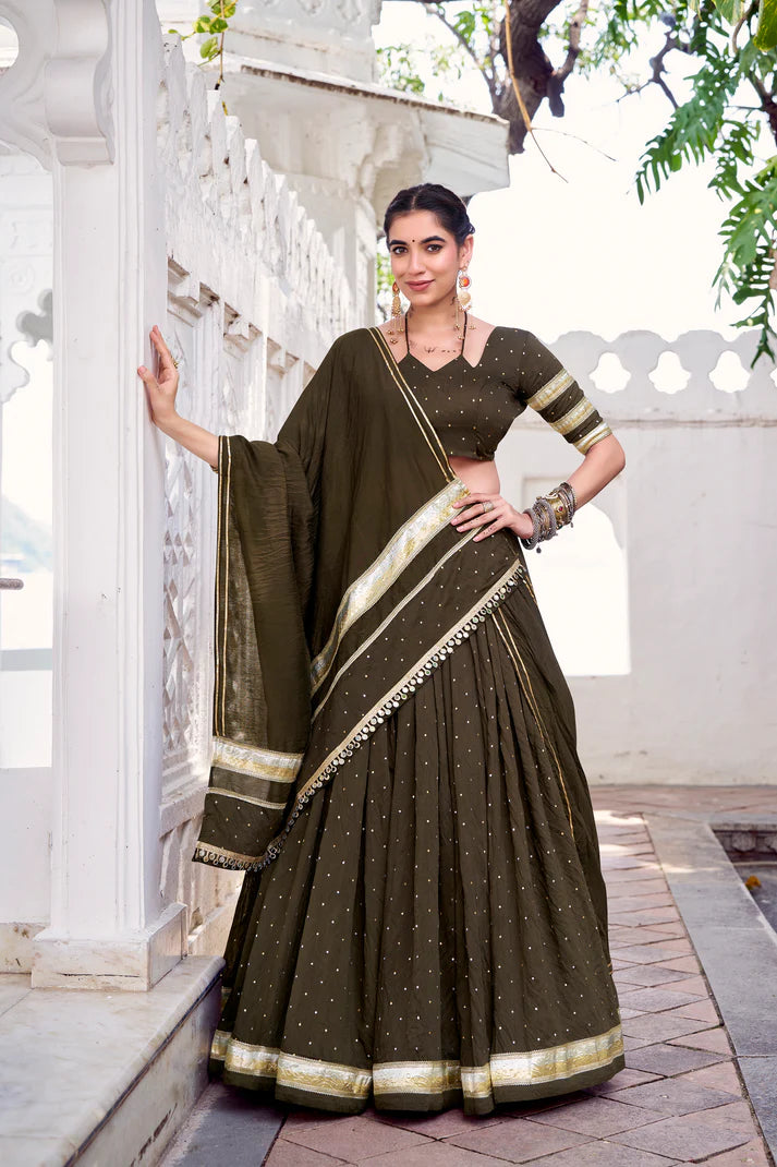 NAVRATRI SPECIAL PURE CHANDERI ZARI WEAVING LEHENGA CHOLI WITH DUPATTA(WD191)