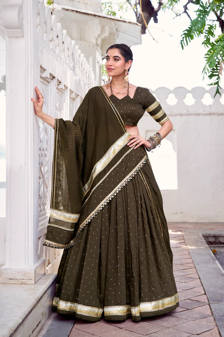 NAVRATRI SPECIAL PURE CHANDERI ZARI WEAVING LEHENGA CHOLI WITH DUPATTA(WD191)