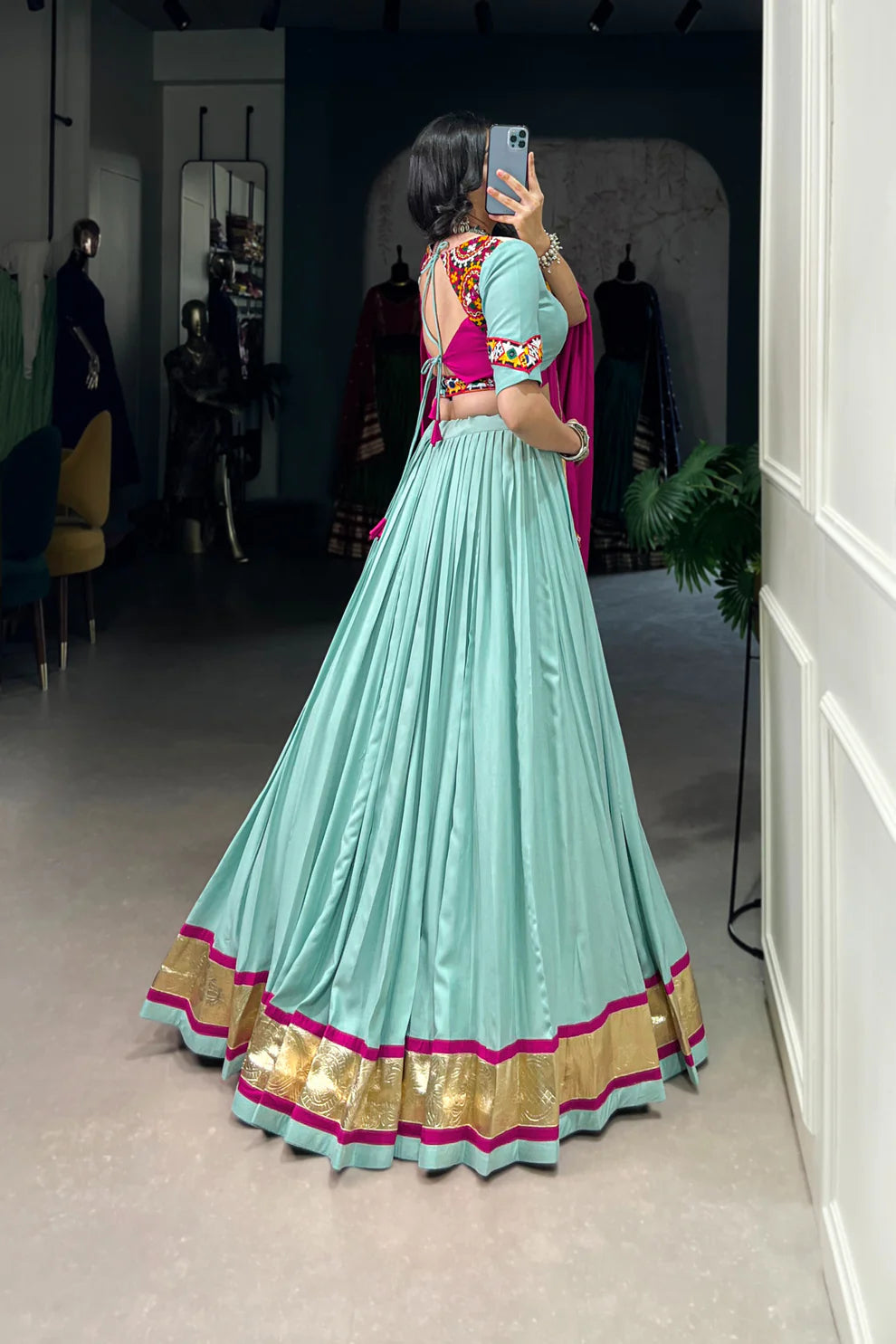 NAVRATRI SPECIAL GAMTHI WORK PURE RAYON LEHENGA CHOLI WITH DUPATTA(WD174)
