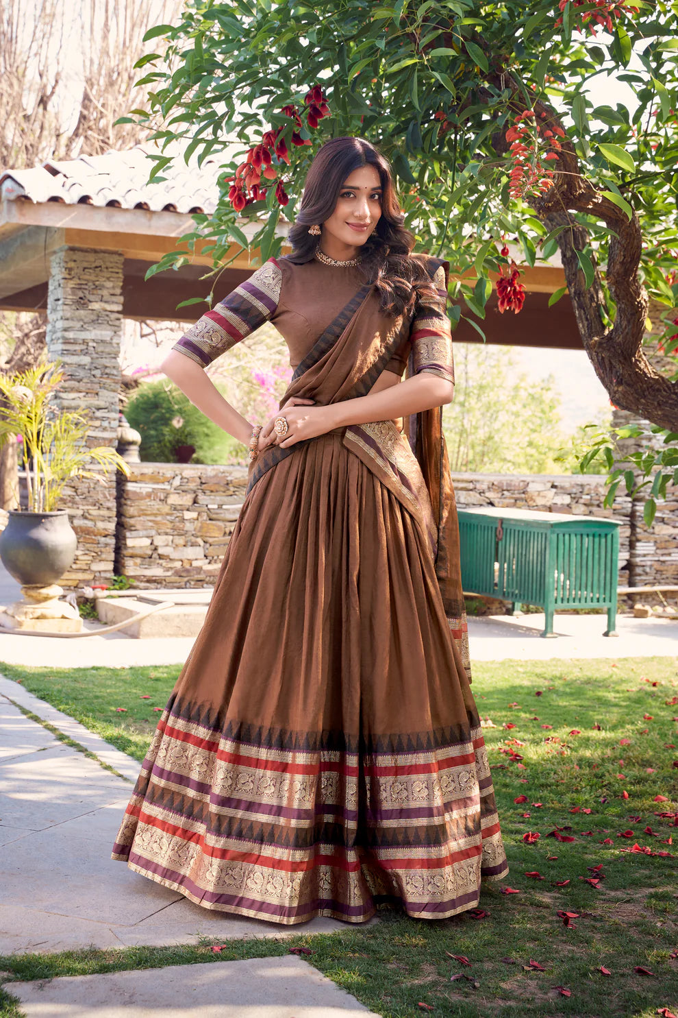 PURE CHANDERI LEHENGA CHOLI WITH DUPATTA(WD175) 01