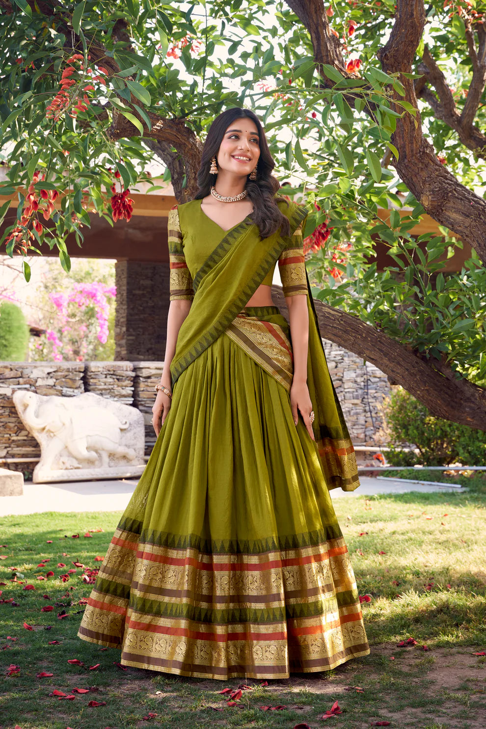 PURE CHANDERI LEHENGA CHOLI WITH DUPATTA(WD175)