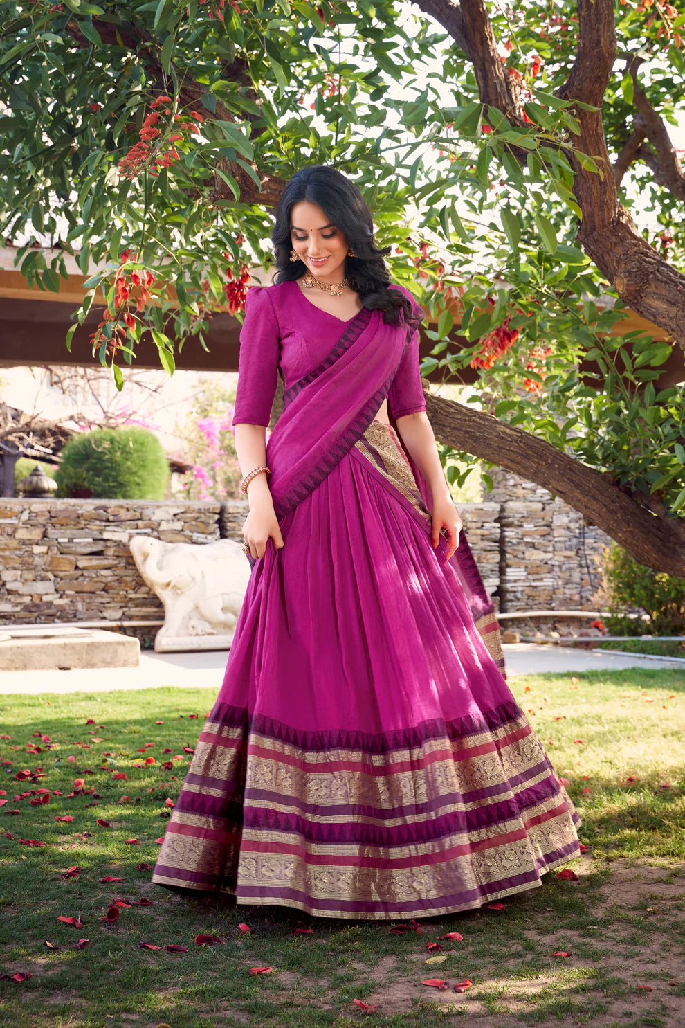 PURE CHANDERI LEHENGA CHOLI WITH DUPATTA(WD175) 02