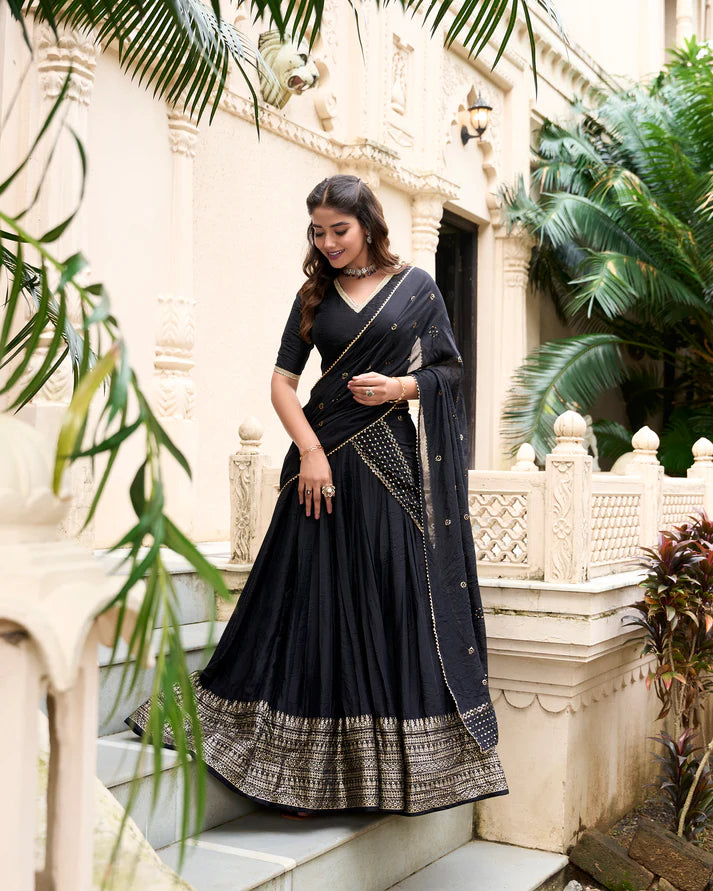 PURE CHANDERI ZARI WEAVING LEHENGA CHOLI WITH SEQUINS EMBROIDERED DUPATTA(WD95) (04)