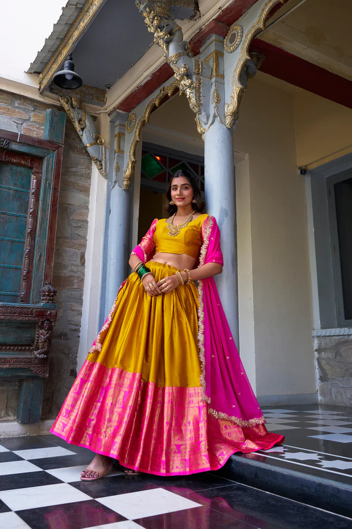 NARAYAN PATTU LEHENGA CHOLI WITH GEORGETTE EMBROIDERED DUPATTA(WD97)
