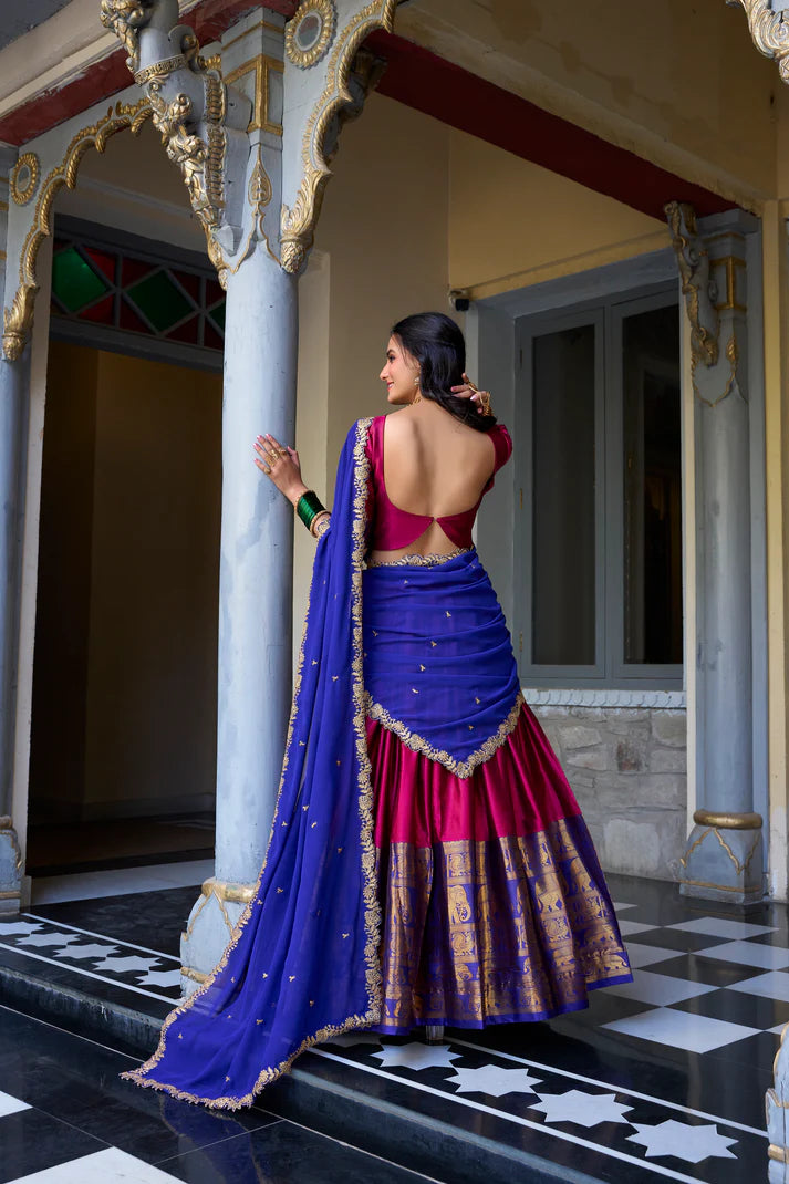 NARAYAN PATTU LEHENGA CHOLI WITH GEORGETTE EMBROIDERED DUPATTA(WD97)(02)