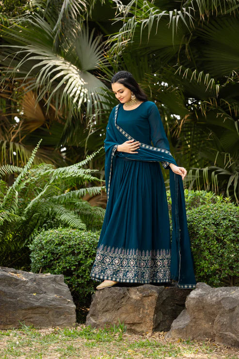 FAUX BLOOMING SEQUANCE EMBROIDERED GOWN WITH DUPATTA(WD75)