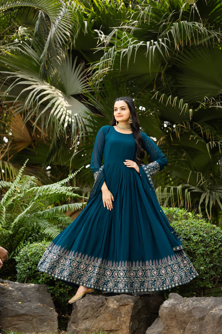 FAUX BLOOMING SEQUANCE EMBROIDERED GOWN WITH DUPATTA(WD75)